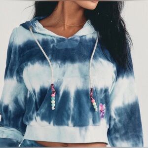 LoveShackFancy‎ Tie-Dye Print V-Neck Crop Top Hoodie Size M